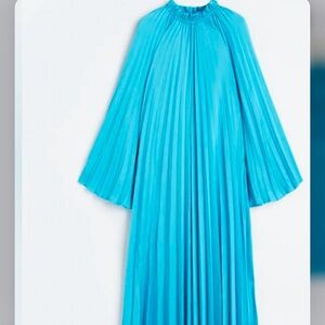 H&M Blue Pleated Bell Sleeve Gown